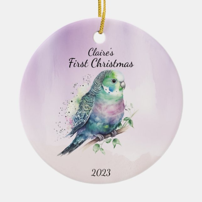 Adorno De Cerámica Primer pájaro navideño personalizado del bebé (Frente)