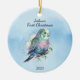 Adorno De Cerámica Primer pájaro navideño personalizado del bebé