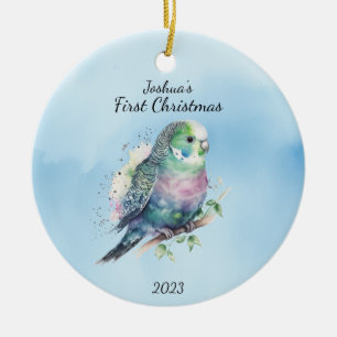 Adorno De Cerámica Primer pájaro navideño personalizado del bebé