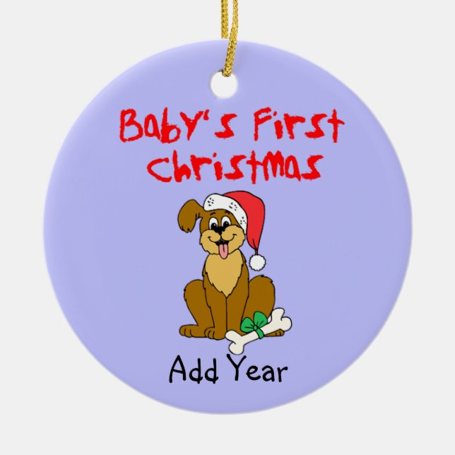 Adorno De Cerámica Primer perro de perrito del navidad del bebé (Frente)