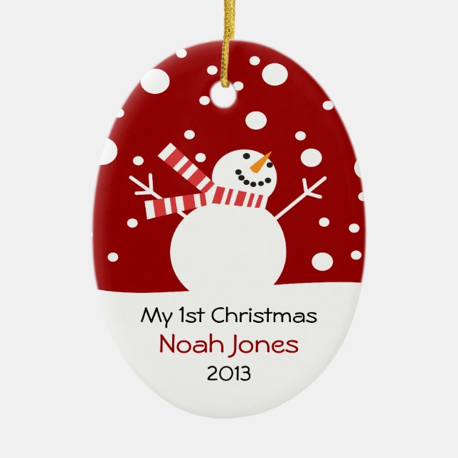 Adorno De Cerámica Primer personalizable del muñeco de nieve del (Frente)