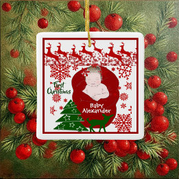 Adorno De Cerámica Primer Personalizado de renos navideños de bebé qu