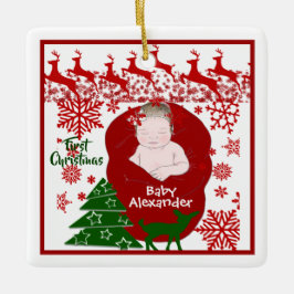 Adorno De Cerámica Primer Personalizado de renos navideños de bebé qu