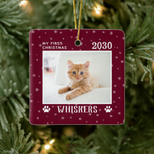 Adorno De Cerámica Primer Personalizado del año de la foto del gato n