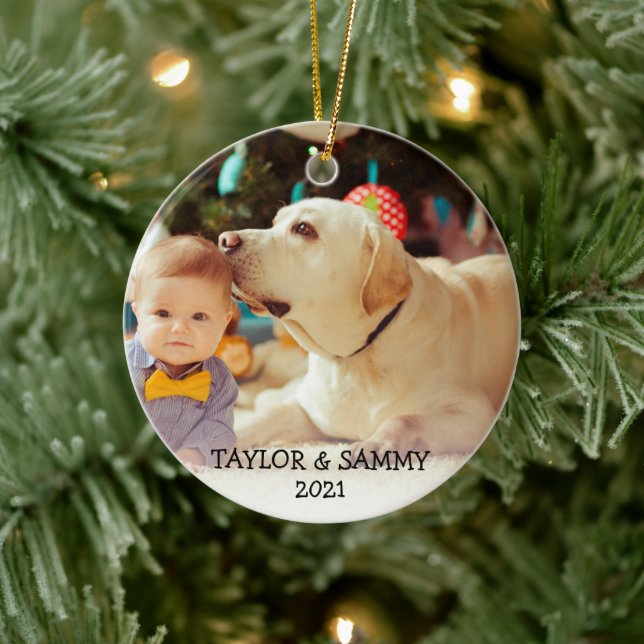 Adorno De Cerámica Primer Personalizado navideño lindo año de foto (Árbol)