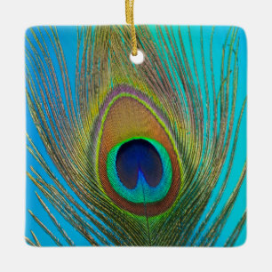 Adorno De Cerámica Primer plano de pluma de pavo real