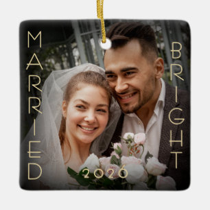 Adorno De Cerámica Primer recuerdo de foto de Navidad casados