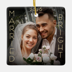 Adorno De Cerámica Primer recuerdo de foto de Navidad casados