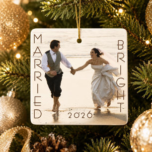 Adorno De Cerámica Primer recuerdo de foto de Navidad casados