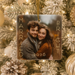 Adorno De Cerámica Primer recuerdo de foto de Navidad casados