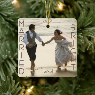 Adorno De Cerámica Primer recuerdo de foto de Navidad casados