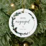 Adorno De Cerámica Primer regalo de pareja personalizada de Navidad<br><div class="desc">Primera Navidad juntos Ornamento Personalizado Celebra tu primera Navidad como una pareja comprometida con un hermoso y significativo mantenimiento! Este adorno personalizado está diseñado para capturar la alegría y el amor de este hito especial.</div>