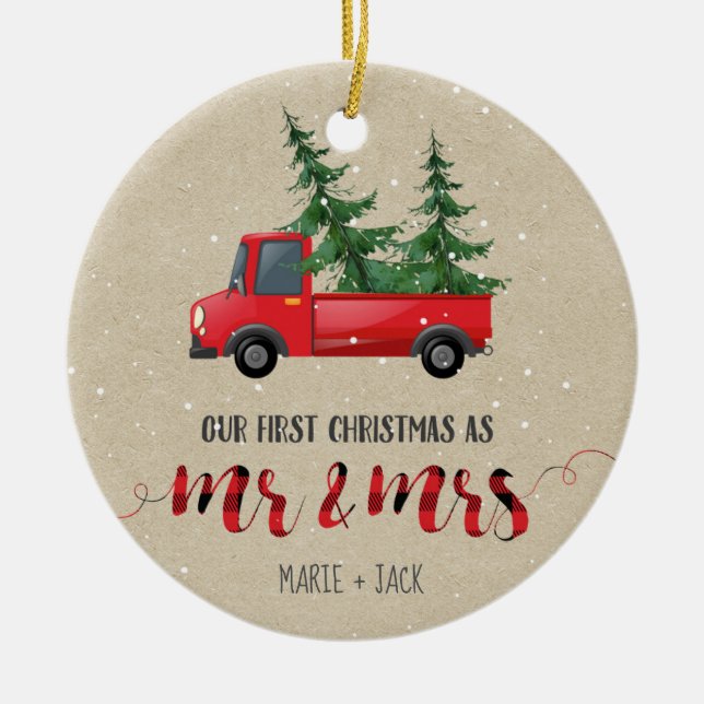 Adorno De Cerámica Primer regalo personalizado de Navidad con ornamen (Frente)