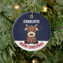 Adorno De Cerámica Primer reno y foto de Navidad del bebé