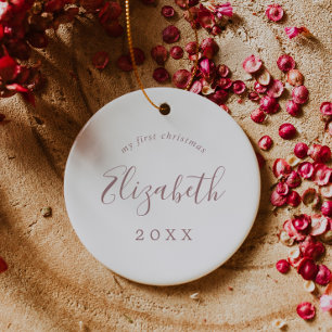 Adorno De Cerámica Primer Rosa mínimo de Navidades recién nacidos