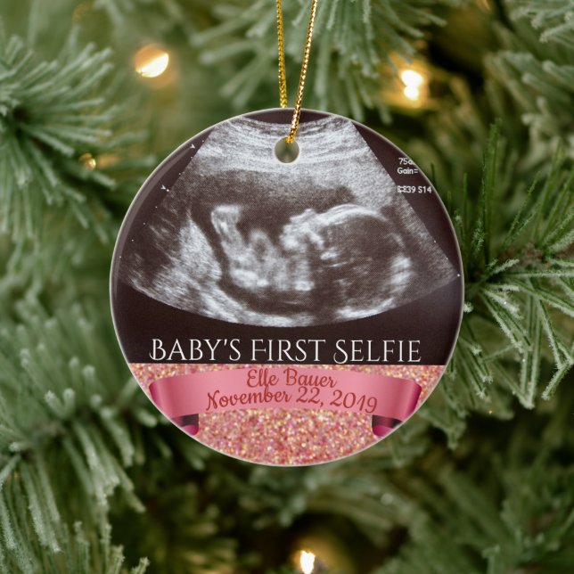 Adorno De Cerámica Primer Selfie del bebé (fondo rosado) (Árbol)