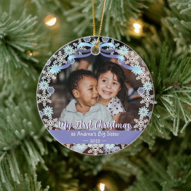 Adorno De Cerámica Primera abuela de Navidad Snowflakes Ribbon Light  (Árbol)