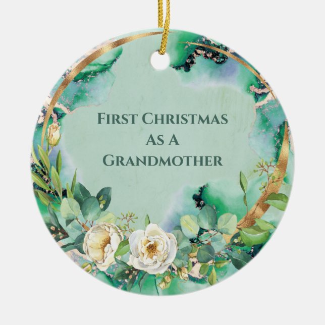 Adorno De Cerámica Primera abuela floral de Navidad (Frente)