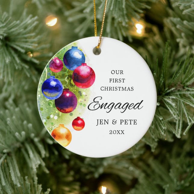 Adorno De Cerámica Primera acuarela personalizada de Navidad comprome (Árbol)