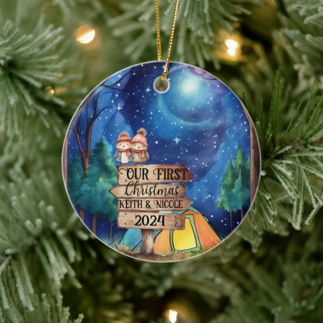 Adorno De Cerámica Primera aventura navideña con pareja recién casada (Árbol)