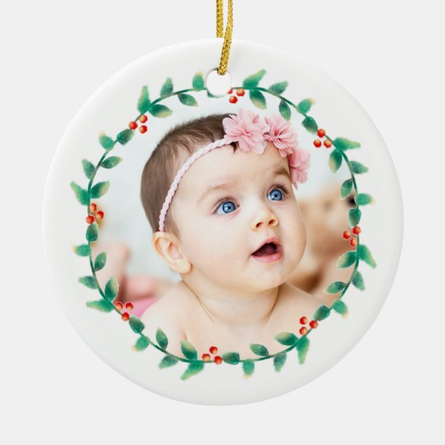 Adorno De Cerámica Primera baya del acebo de la foto del navidad de (Frente)