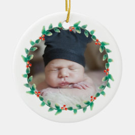 Adorno De Cerámica Primera baya del acebo de la foto del navidad del