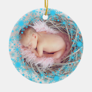 Adorno De Cerámica Primera bebé de Navidad Fotografía de marco de Sno