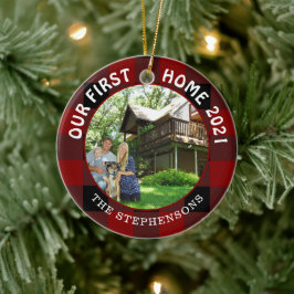 Adorno De Cerámica Primera casa Rustica Red Plaid 2 Foto