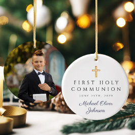 Adorno De Cerámica Primera comunión de Blue Religious Cross Boy