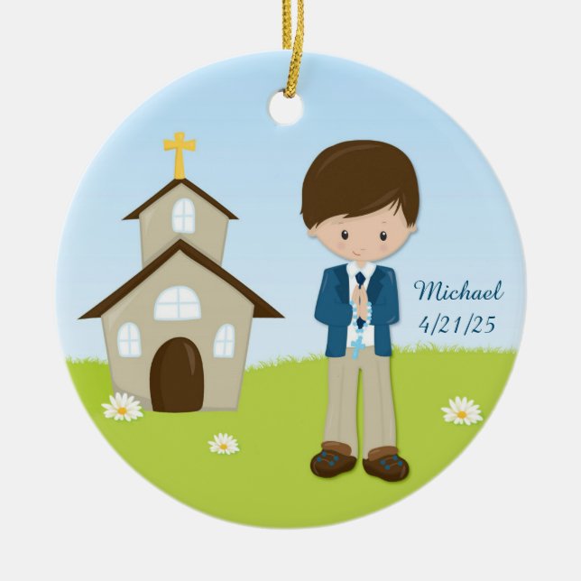 Adorno De Cerámica Primera comunión, muchacho trigueno (Frente)