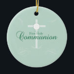 Adorno De Cerámica Primera comunión sagrada, guión en verde suave<br><div class="desc">Este suave regalo,  recuerdo y regalo verde es bueno para felicitar al niño o chica por su Primera Comunión.</div>