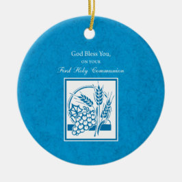 Adorno De Cerámica Primera comunión, trigo, uvas azul