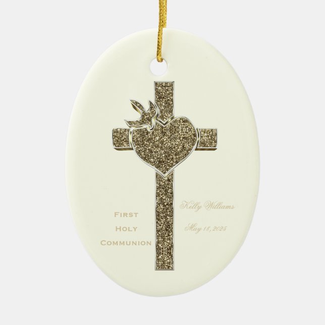 Adorno De Cerámica Primera cruz de la comunión santa con la paloma y (Frente)