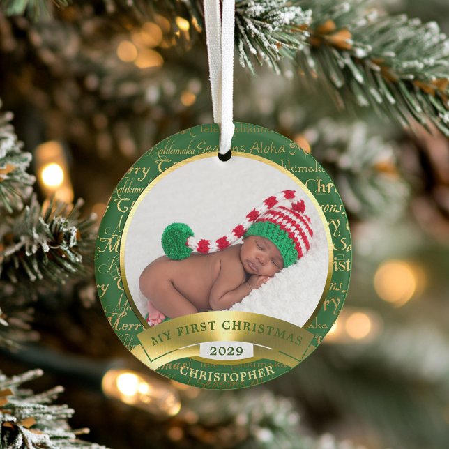 Adorno De Cerámica Primera edición de Navidad Mele Kalikimaka Centro  (First Christmas Mele Kalikimaka Hawaiian Photo Cer Ceramic Ornament)