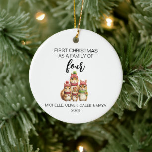 Adorno De Cerámica Primera familia de ardillas de Navidad de cuatro m