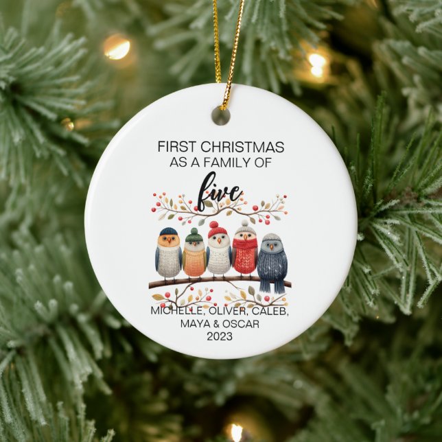 Adorno De Cerámica Primera familia de aves navideñas de cinco (Árbol)
