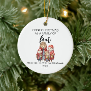 Adorno De Cerámica Primera familia de erizos de Navidad de cuatro mie