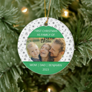 Adorno De Cerámica Primera Familia De Navidad De Bebé De Tres Persona
