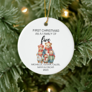 Adorno De Cerámica Primera familia de osos de Navidad de cinco miembr