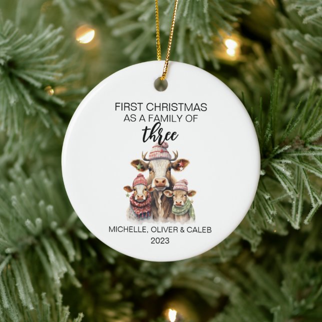 Adorno De Cerámica Primera familia de vacas navideñas de tres (Árbol)