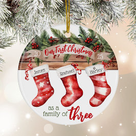 Adorno De Cerámica Primera familia navideña de 3 medias de nombres de