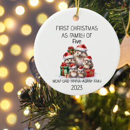 Adorno De Cerámica Primera familia navideña de cinco erizos