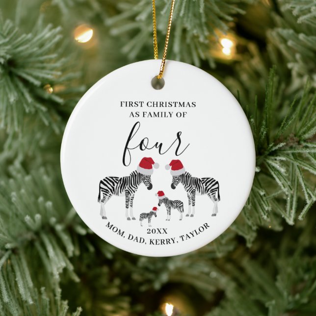 Adorno De Cerámica Primera familia navideña de cuatro cebras trizas (Árbol)