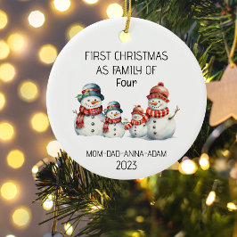 Adorno De Cerámica Primera familia navideña de cuatro hombres de niev