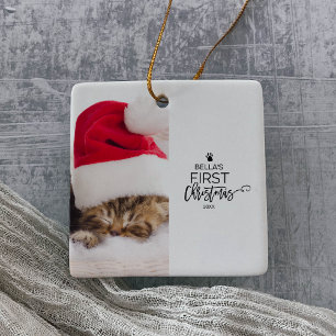Adorno De Cerámica Primera festividad navideña de gato