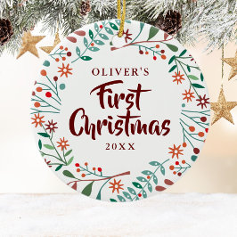 Adorno De Cerámica Primera fiesta navideña Floral Baby Photo