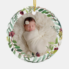 Adorno De Cerámica Primera fiesta verde navideña Wreath Baby Photo