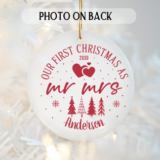 Adorno De Cerámica Primera foto casada de Navidad y fecha