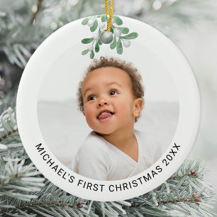 Adorno De Cerámica Primera foto cerámica de Navidad personalizada par