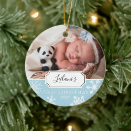 Adorno De Cerámica Primera foto de bebé de Navidad Azul